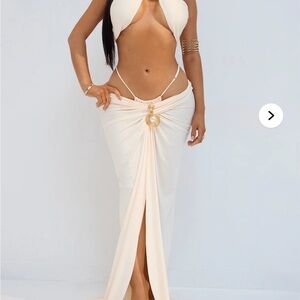 Elegant Cream Halter Maxi Dress
